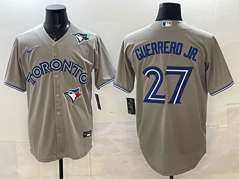 Men 2025 Nike Toronto Blue Jays #27 Guerrero jr Grey Game MLB Jersey 04->toronto blue jays->MLB Jersey